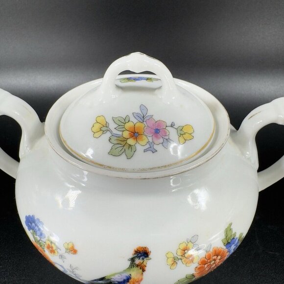 TK Thun Bohemia Czechoslovakia Sugar Bowl Porcelain Bird Flowers Pattern Vintage - Picture 14 of 15